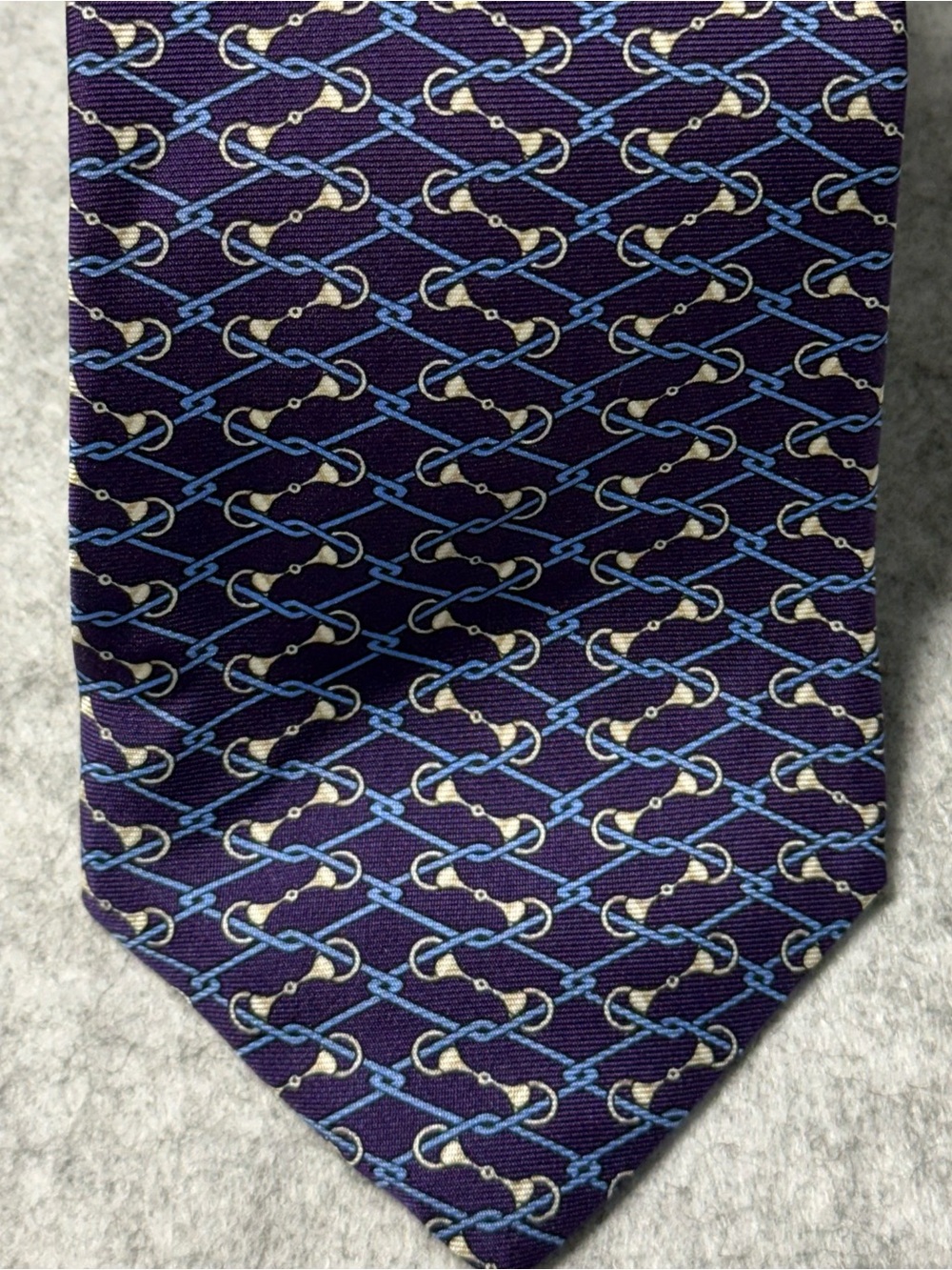 Brooks Brothers Purple 100% Silk Tie with Blue & Cream Chain Motif